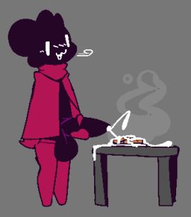 1boy ahe_gao cape cum_on_food ebb_(honeyhive) honeyhive leggings male masturbation no_pants orgasm orgasm_face steam tagme toony