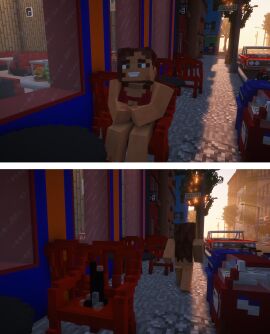 1girls brown_hair city dildo female mayser37 minecraft oc original original_character public public_nudity sitting street vproda