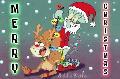 absurd_res ahe_gao animal_humanoid anthro blush bodily_fluids bolillo_werito breasts brown_body brown_fur butt_slap cephalopod cephalopod_humanoid christmas christmas_clothing christmas_headwear clothing costume duo female freaky_ward from_behind_position fur furry hat headgear headwear hi_res holidays humanoid looking_pleasured male male/female mammal marine marine_humanoid mollusk mollusk_humanoid nickelodeon nipples octopodiform octopus octopus_humanoid rodent saliva sandy_cheeks santa_costume santa_hat sciurid sex slap spanking spongebob_squarepants squidward_tentacles squirrel tongue tongue_out tree_squirrel