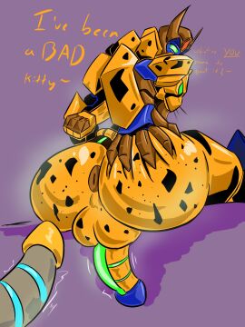 2boys anus ass backsack balls ballsack beast_wars big_ass cat_boy catboy cheetah cheetor cybertronian donut_anus grabbing_ass green_eyes honooafterdark imminent_sex male male/male offscreen_character offscreen_male penis robot sitting text transformers