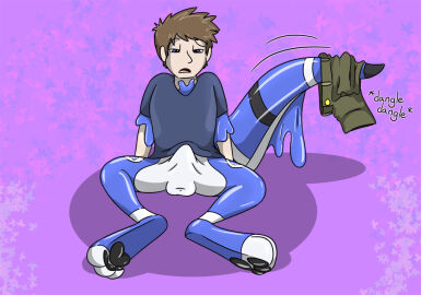 3_toes 4_fingers avalon avalon_(blueavian) avalondragon avalonjay balls balls_bulge black_markings black_pawpads blue_body blue_eyes bottomless bottomwear brown_hair bulge clothed clothing clothing_on_tail dazed detailed_bulge digitigrade dipstick_tail dipstick_toes erection_under feet fingers fox0808 glistening glistening_body goo_transformation hair half-closed_eyes human human_to_anthro kangaroo latex living_latex looking_at_genitalia macropod male male_focus male_only mammal markings marsupial mid-transformation motion_lines narrowed_eyes onomatopoeia open_mouth pattern_background pawpads paws shaded shirt shorts simple_background simple_shading sitting solo sound_effects species_transformation spread_legs spreading t-shirt tail tail_markings tail_motion tailwag text thick_tail toes tongue topwear transformation undressing white_body white_markings