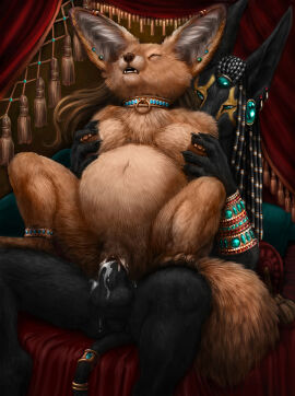 anthro anubian_jackal anubis balls belly big_belly black_body black_fur black_hair black_penis bodily_fluids breast_grab breasts brown_body brown_fur brown_hair canid canine canis clitoris closed_eyes collar cum cum_in_pussy cum_inside curtains cyberwuffy dark_natasha deity duo ear_piercing egyptian egyptian_mythology erection eye_contact female female_penetrated fennec_fox fox from_behind_position fur genital_fluids genitals grabbing_from_behind green_eyes hair hand_on_breast hi_res interspecies jackal jewelry knot looking_at_another male male/female male_penetrating male_penetrating_female mammal middle_eastern_mythology mythology nipples nude ownership palace penetration penile penile_penetration penis penis_in_pussy piercing pregnant pregnant_anthro pregnant_female pregnant_sex pussy royalty sex spread_legs spreading tail true_fox vaginal_penetration