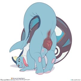 blush closed_eyes creature female full_body lying male no_humans on_side penis pokemon_(creature) straight striped tongue watermark web_address