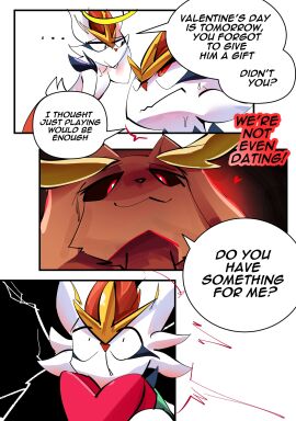 1boy 1girls blush bunny_ears bunny_girl cinderace color comic english_text female furry game_freak hi_res looking_down lopunny male male/female male_cinderace nintendo page_6 pokemon pokemon_(species) pokemon_ss pokémon_(species) red_eyes sirkerner tagme text text_bubble thick_thighs