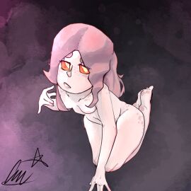 1boy breasts brown_hair caisworld freckles looking_at_viewer male naked on_knees orange_eyes original skyler_damseleye small_breasts thick_thighs