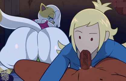 1boy 2d 2d_animation 2girls :>= adventure_time animated animated_gif anthro anus anus_peek ass ass_clapping big_ass blonde_hair blowjob bubble_butt cake_the_cat cake_the_cat_(club_outfit) cameltoe clapping_cheeks clothing crop_top d-art_style dark-skinned_male dark_skin fat_ass feline fellatio female ffm_threesome fionna_and_cake fionna_campbell fionna_campbell_(club_outfit) fionna_the_human_girl furry gif half-closed_eyes huge_ass human interracial jiggle jiggling_ass kenbr_arts large_ass light-skinned_female light_skin looking_at_viewer looking_back loop looping_animation male male_pov nude nude_male panties penis pov rippling_ass saliva shirt showing_off showing_off_ass tail thick_ass thick_thighs threesome twerking wide_hips