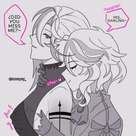 2024 2d 2d_(artwork) 2d_artwork 2girls ahoge arlecchino_(genshin_impact) arm_tattoo black_and_white black_and_white_hair black_hair blush blush_lines breast_grab breasts closed_eyes clothed clothing comic cross_pupils dialogue eyelashes eyes_half_open female female/female female_focus female_on_top female_only femdom femsub freshy_kanal furina_(genshin_impact) genshin_impact glove gloves grope groping groping_breast groping_breasts groping_from_behind groping_through_clothes hoyoverse lesbian_kiss long_hair mihoyo mihoyo_technology_(shanghai)_co._ltd. monochrome neck_grab opsy partially_clothed partially_colored short_female short_hair shoulder_kiss small_dom_big_sub smaller_female suit tall_female taller_female tattoo tattoo_on_arm tattooed_arm tattoos text text_bubble white_hair xxxopsy yuri