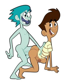 2boys all_fours anal anal_sex ass balls billy_joe_cobra blue_hair brown_hair dark_skin dude that's_my_ghost! ghost iyumiblue male male_only nipples penis rajeev_bhagwati tagme transparent_background veiny_penis