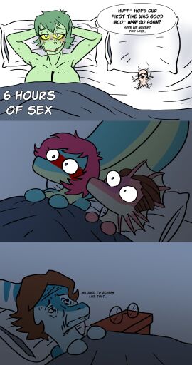 2024 absurd_res after_sex anthro bald baryonyx bed bedroom benjamin_mcknight big_breasts blue_body blue_eyes blue_scales blush bodily_fluids brachiosaurid brachiosaurus breasts brown_hair cavemanon_studios detailed_background dialogue digital_drawing_(artwork) digital_media_(artwork) dilophosaurid dilophosaurus dinosaur english_text eyelashes eyewear female freckles frill_(anatomy) funny furniture genitals glasses green_body green_hair green_scales grey_eyes group hadrosaurid hair hands_behind_head harry_amorós hi_res human i_wani_hug_that_gator! inco_(iwhtg) inside light-skinned_male light_body light_skin liz_(iwhtg) liz_farlane long_neck lying lying_on_bed male mammal meme multicolored_body multicolored_scales nude olivia_(iwhtg) on_back on_bed open_mouth ornithischian parasaurolophus penis pink_hair red_body red_scales reptile sauropod scales scalie short_hair snout speech_bubble spinosaurid sunglasses sweat sweatdrop tan_body tan_scales text theropod two-tone_body two-tone_scales yellow_sclera