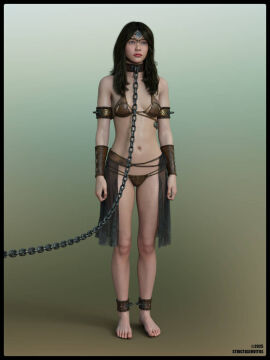 1girls 3d bikini black_hair chain_leash daz_studio female female_only full_body leash leather_bikini original slave_girl solo strictaservitus