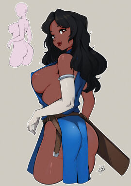 1girls adepta_sororitas apron_only ass big_ass big_breasts black_hair breasts brown_eyes dark_skin delux female female_only imperium_of_man long_gloves long_hair pinup sister_of_battle solo solo_female sword veracity_(wogsethan) warhammer_(franchise) warhammer_40k