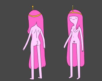 1girls adventure_time back_view breasts edit female front_view medium_breasts nude nude_filter pink_hair pink_skin princess_bubblegum pussy very_long_hair