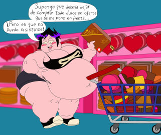 1girls 2024 alternate_language alternate_version_at_source ass bbw bbwonder big_ass big_breasts blush breasts candies candy chocolate chubby_cheeks chubby_female clothed clothed_female dark_clothing dialogue dialogue_bubble ear_piercing fat fat_arms fat_ass fat_breasts fat_face fat_female fat_thighs female gainer gluttony goth goth_girl grabbing_own_belly heart-shaped_box huge_ass huge_breasts latina light-skinned_female light_skin looking_at_belly morbidly_obese morbidly_obese_female obese obese_female overweight overweight_female purple-haired_female purple_hair shopping_cart skull_shirt solo spanish_dialogue spanish_text text text_bubble thick_calves thick_thighs underass valbun valbun_(oc) valentine's_day weight_gain