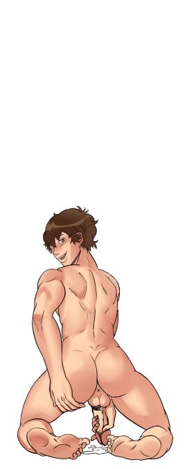 1boy anus ass gay gay_harem_(game) holding_penis male on_knees penis