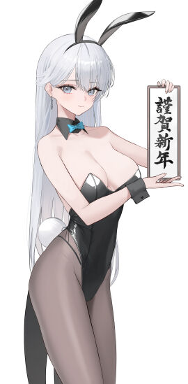 1girls absurd_res absurdres arms_up ass bare_armpits bare_chest bare_hands bare_shoulders black_bunny_ears black_bunnygirl_costume black_bunnysuit black_collar black_legwear black_pantyhose black_wrist_cuffs blue-eyed_female blue_bowtie blue_eyes blush blushing_female bowtie breasts bunny_ears bunny_girl bunny_tail bunnygirl_outfit cleavage collar collarbone curvy curvy_body curvy_female curvy_figure curvy_hips curvy_thighs dot_nose earrings elbows exposed exposed_shoulders eyebrows_visible_through_hair female female_focus female_only fingernails fingers groin hair_between_eyes half_naked hands_up high_resolution highres hourglass_figure japanese_text legs legwear light-skinned_female light_skin long_hair looking_at_viewer medium_breasts original original_art original_artwork original_character original_characters pantyhose rella2930 rikui_(rella2930) shoulders sideboob simple_background slender_body slender_waist slim_female slim_waist smile smiling_at_viewer solo standing text thick_thighs thighs thin_waist translated upper_body v-line white-haired_female white_background white_eyebrows white_hair wide_hips wrist_cuffs