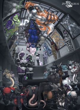 alternative_fashion anal anal_sex anthro areola big_breasts bitchsuit bondage bondage_gear bondage_harness bound breasts buttplug canid canine chains chair chair_bondage chandelier chastity_cage chastity_device cleaning_tool clothing container cup dimensional_ring dominant dominant_female dragon drinking ear_piercing feather_duster felid feline female fish flat_chastity_cage forniphilia furniture gag gagged goth group gynomorph hi_res hobble_dress hobble_skirt hogtied ika_(zerofenrir) intersex lagomorph latex leporid long_ears maid_apron maid_headdress maid_uniform male mammal mansion marine mythological_creature mythological_scalie mythology nipples objectification penetration piercing plug_(sex_toy) portal_ring rabbit ring_gag scalie sculpture servant serving_tray sex_toy shark slave sleepsack statue steam suspension suspension_bondage tea_cup teapot through_wall uniform vacuum_bed zerofenrir