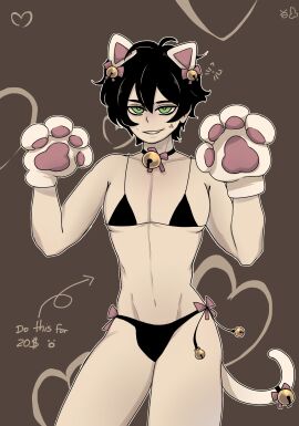 1boy andrew_graves bikini cat_lingerie femboy green_eyes male_only solo the_coffin_of_andy_and_leyley twink