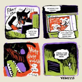 abuse ambiguous_gender angry anthro begging black_body black_fur blush bodily_fluids breath canid canine canis clothing comic computer computer_mouse cross crying dobermann domestic_dog electronics floppy_ears fur grin group hi_res laptop looking_at_another looking_at_computer looking_at_object male mammal masturbation multiple_images narrowed_eyes open_mouth panting pinscher profanity scared self_hatred sharp_teeth shirt signature smile solo_focus suicidal sweat tank_top tears teeth text thought_bubble thoughts tongue tongue_out topwear trauma trio vent ventilation venz228