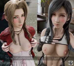 aerith_gainsborough blush breasts final_fantasy_vii_remake selfie tifa_lockhart