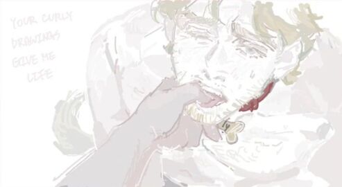 1boy chin_grab collar curly_(mouthwashing) dog_collar dog_ears dogboy finger_in_mouth grabbing_chin kemonomimi male mouthwashing name_tag no_visible_genitalia off_screen_character petplay puppyboy sfw solo_focus strawpage