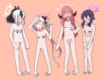 4girls aru_(blue_archive) blue_archive blush body-face_swap breast_eyes breasts censored crotch_mouth feet_hands female fushintako halo hand_feet haruka_(blue_archive) japanese_text kayoko_(blue_archive) mutsuki_(blue_archive) problem_solver_68_(blue_archive) pussy pussy_mouth text_censor unusual_anatomy unusual_anatomy_placement unusual_genitalia_placement unusual_pussy_placement what