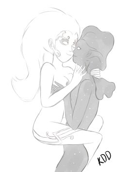 2girls a-force breasts crossover european_mythology female grabbing_breasts hi-rez_studios marvel marvel_comics mythology norse_mythology nude singularity sketch smite sol_(smite) white_background white_eyes yuri