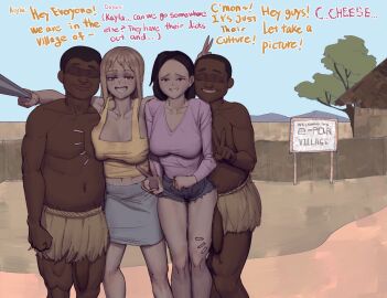 2024 2boys 2d 2girls black_hair blonde-haired_female blonde_female blonde_hair dark-skinned_male dark_hair dark_skin english english_dialogue english_text female human large_penis male melanin multiple_boys multiple_females multiple_girls multiple_males original original_character penis tourist wjs07