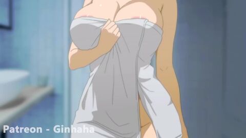 1girls 2d animated bathroom black_hair blush bouncing_breasts breasts breasts_out embarrassed_nude_female female female_focus female_only ginhaha huge_breasts kirigaya_suguha light-skinned_female longer_than_10_seconds naked naked_female naked_towel nipples paid_reward_available revealing_breasts sword_art_online tagme towel towel_only video