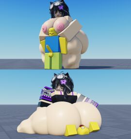 1boy 1girls 3d accessory ass ass_focus balls baseplate big_ass big_penis bottomless breasts dizzy dizzy_eyes erection female femdom flower_in_hair giantess hands_on_shoulders head_between_breasts headwear huge_ass huge_breasts huge_thighs hyper_thighs large_ass large_breasts large_female looking_back male mini_giantess nipples noob nude penis porboro roblox robloxian shirt_only sitting_on_person size_difference skull_crushing_thighs smaller_male swirly_eyes uncut_penis