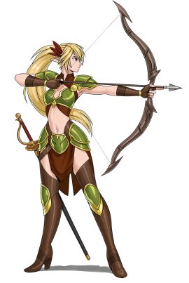 1girls 2d aiming_weapon archer armor armored_skirt arrow arrow_(projectile) bikini_armor blonde_hair boots bow_(weapon) bow_and_arrow brown_boots clothed clothed_female drawing_bow elf elf_ears elf_female female female_only fully_clothed heel_boots high_heel_boots high_heels light-skinned_female light_skin long_hair luigiix non-nude original png pointy_ears ponytail revealing_armor sword thigh_boots tied_hair weapon white_background