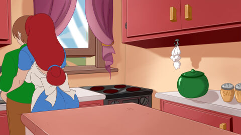 animated apron ass big_ass big_breasts breasts discreenvision erica_(discreenvision) female game_cg inusen milf milf_boom red_hair tagme