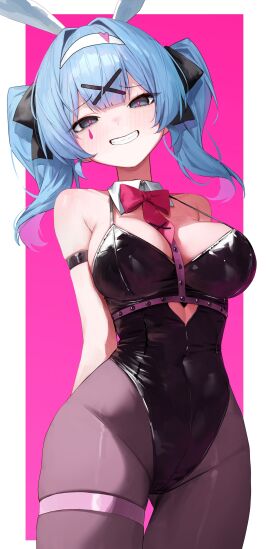 animal_ears blue_hair female hatsune_miku leotard looking_at_viewer rabbit_hole_(deco*27/caststation) rabbit_hole_(vocaloid) solo twintails vocaloid