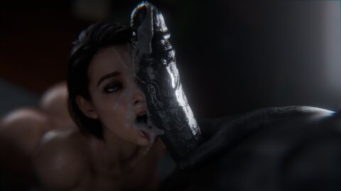 1boy 1girls 3d blowjob capcom cum_in_mouth cum_on_face fellatio female female_focus jill_valentine jill_valentine_(sasha_zotova) light-skinned_female light_skin male mr_x penis resident_evil stephanie23