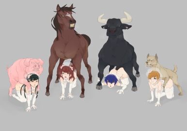 ahe_gao amagi_yukiko animal_genitalia animal_penis arm_gloves atlus black_hair blue_hair bride brown_hair bull canine crawling crying crying_with_eyes_open doggy_style doggy_style_position female feral forced_marriage heavylinsa helpless horse horse_penis horsecock kujikawa_rise linsa male married_to_feral penetration penis persona persona_4 pig satonaka_chie shirogane_naoto short_hair tears thighhighs tomboy twintails wedding_dress wedding_lingerie wedding_veil zoophilia