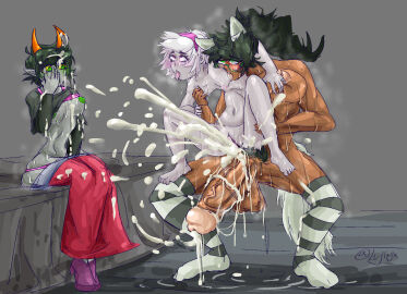 1futa 2girls after_sex ahe_gao animal_ears areolae big_breasts breasts cheating clothed clothing cucked_by_futa cuckold cuckquean cum dark-skinned_futa dark_skin dog_girl duo ejaculation erection female futa/female futa_on_female futanari homestuck huge_breasts huge_cock humanoid humanoid_penis hyper_penis intersex jade_harley kanaya_maryam kemonomimi lujitix mostly_nude muscular muscular_futa netorare nipples ntr nude orgasm penis rolling_eyes rose_lalonde sex sitting small_breasts standing stomach_bulge sweat thighhighs tongue tongue_out watching