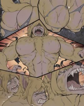 absurd_res anthro bandifaco big_muscles canid canine canis clothing comic female fur genitals growth hi_res identity_death mammal mental_transformation muscles muscular muscular_anthro muscular_female mythological_canine mythological_creature mythology open_mouth pussy snout snout_growth solo teeth thick_thighs torn_clothing transformation transformation_sequence vulva werecanid werecanine werecreature werewolf wolf yellow_body yellow_fur