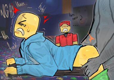 anal dani_ani duo elliot_(forsaken) forsaken_(roblox) gay male noob noob_(forsaken) noob_(roblox) roblox roblox_game robloxian self_upload side_view table tagme tears text y/n