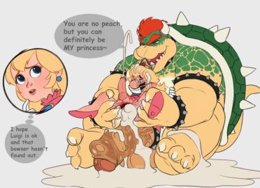 anal anal_sex ass bowser cum_in_ass darkandgoofy english_text female gaping_anus handsfree_ejaculation luigi male mario_(series) nintendo princess_peach super_mario_bros. yaoi