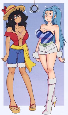 2d 2girls blue-haired_female blue_hair brainwashed brainwashing breasts clothed clothes clothing coin_on_string color colored commission dazed digital_media_(artwork) female female_only fully_clothed genderswap_(mtf) hypnosis hypnotized hypnotized_female jango_(one_piece) large_breasts light-skinned_female light_skin luffyko mind_control monkey_d_luffy nefertari_vivi no_bra no_bra_under_clothes one_piece rule_63 spiral_eyes straw_hat voluptuous voluptuous_female wrenzephyr2