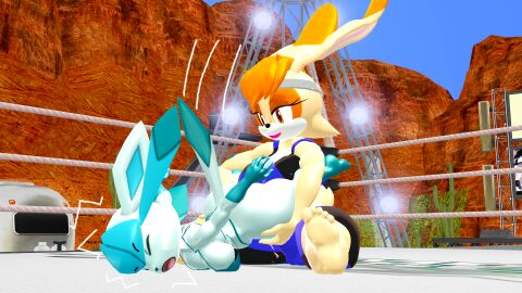 2girls 3d bikini body_slam boobs breasts bunny_ears bunny_girl bunny_tail closed_eyes duo duo_female duo_focus female kabalmystic kabalmystic_(style) piledriver piledriver_position pokemon pokemon_(species) rabbit rabbit_ears rabbit_girl rabbit_tail ryona size_difference sonic_(series) sonic_the_hedgehog_(series) sports_bra sports_shorts sports_uniform sportswear suplex tagme vanilla_the_rabbit vanilla_the_rabbit_(kabalmystic) wrestling wrestling_ring zetareta