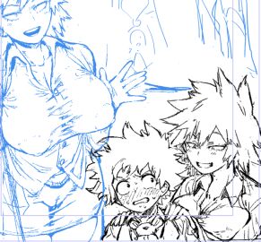 1boy 1girls big_areola big_breasts blush blush_lines boku_no_hero_academia boob_window breasts breasts_visible_through_clothing button_down_shirt corruption female hands_on_shoulders imminent_sex izuku_midoriya looking_at_another male messy_hair milf mitsuki_bakugou my_hero_academia nipples nipples_visible_through_clothing no_panties older_female older_female_and_younger_male r-one see-through_clothing sketch slime_eel solo solo_female thick_thighs unbuttoned wet_clothes younger_male