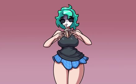 animated bare_breasts big_breasts breast_expansion breasts expansion female female_focus female_only gigantic_breasts green_hair huge_breasts hyper_breasts inflation large_breasts mask massive_breasts misha_(shygal) mitboy naked_female shy_gal skirt tagme torn_clothes video