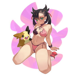 bikini black_hair blue_eyes female light-skinned_female light_skin marnie_(pokemon) morpeko pale-skinned_female pale_skin pokeball pokemon roxy_thefoxy twintails