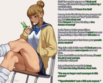 1girls 2024 artist_request asking_for_money blackmail blocking blonde_hair blush brown_eyes brown_hair calves caption captioned dark-skinned_female dark_skin detailed_shading dialogue dominant_female domination dominatrix edit english_text female femdom femdom_caption financial_domination findom findomme green_text gyaru gyarufication hair_bun humiliated humiliating humiliation humiliation_fetish ignored ignoring insulting_partner insulting_viewer jujutsu_kaisen jujutsu_kaisen_0 knees long_fingernails looking_at_phone loose_socks male malesub money mostly_clothed nanako_hasaba no_panties no_pants pathetic_male rejected shiny_skin shonen_jump simple_background sitting_on_chair skindentation solo submissive_male submissive_pov talking_to_viewer tan_skin text three-tone_clothing toin_(iitoin) uniform utter_domination wall_of_text weak_male white_background