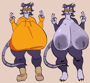 anthro big_breasts bottomless breasts female furry gigantic_breasts glasses hi_res huge_breasts inverted_nipples large_breasts mooncheez3 neet neet_possum_(mooncheez3) nerd nerdy_female original original_character possum purple_fur purple_hair sagging_breasts short_hair solo sweatshirt