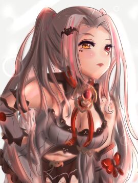 breasts female female_only fully_clothed grey_hair hairpin heterochromia kensou!! liliana_vampaia looking_at_viewer navel pakciknasilemak pink_hair red_eyes solo solo_female virtual_youtuber vogi_(vtuber_company) yellow_eyes