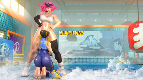 16:9_aspect_ratio 1futa 1girls 3d 3d_render ass asymmetrical_legwear barefoot black_choker black_gloves black_legwear black_thighhighs bodysuit bottomless breasts brown_hair choker chun-li cleavage clothing crop_top crossover double_bun elbow_gloves feet fellatio female final_fight fitness footwear futa_on_female futanari gloves hair_bun hair_ornament hair_ribbon hands_on_hips hat headwear high_resolution intersex kneeling large_breasts legwear multiple_females multiple_girls navel oral peaked_cap penis pink_hair poison_(final_fight) ribbon shoes short_hair single_elbow_glove single_thighhigh skin_tight sneakers soles standing street_fighter tank_top thighhighs thighs tied_hair toes uneven_legwear very_high_resolution zeroreyko