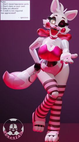 1girls 3_toes 3d 3d_(artwork) 4_fingers accessory ahoge animatronic anthro anthro_only artist_logo artist_name bare_arms bare_midriff bare_shoulders big_breasts big_thighs black_eyeshadow black_nose black_sclera blowing_kiss bottomwear breasts brown_eyes busty canid canid_humanoid canine canine_humanoid canis cheek_markings cheek_tuft chest chest_tattoo cleavage clothes clothing crop_top curvaceous curvy curvy_female curvy_figure digital_media_(artwork) exposed exposed_shoulders eyebrows eyebrows_raised eyelashes facing_viewer female female_only fit fit_female five_nights_at_freddy's five_nights_at_freddy's:_sister_location five_nights_at_freddy's_2 fnaf fox fox_ears fox_girl fox_humanoid fox_tail front_view full_body funtime_foxy_(fnaf) funtime_foxy_(fnafsl) glistening glistening_body glistening_breasts glistening_skin glowing glowing_eyes head_tuft heart hi_res hips hook hourglass_figure huge_breasts huge_thighs humanoid joints legwear lioness lipstick long_tail looking_at_viewer makeup mascara midriff navel no_humans one_eye_closed open_mouth open_smile panties pink_body pink_cheeks pink_panties pink_skin pink_thong pink_topwear pose posing raised_eyebrows red_lips red_lipstick red_ribbon revealing_clothes ribbon robot robot_girl robot_humanoid robot_joints rosy_cheeks rule_63 scottgames seductive seductive_eyes seductive_look seductive_smile sharp_teeth shiny_breasts shiny_clothes shiny_skin simple_background sister_location skimpy skimpy_clothes slim_waist smile smiling smiling_at_viewer smooth_skin snout solo solo_female spectixia standing standing_on_one_leg stirrup_legwear stockings striped_clothing striped_legwear striped_stockings striped_thighhighs tagme tail teeth teeth_showing thick_thighs thighhighs thighs thin_waist thong thong_panties toeless_legwear topwear tuft underwear voluptuous voluptuous_female watermark white_body white_skin wide_hips wink winking_at_viewer