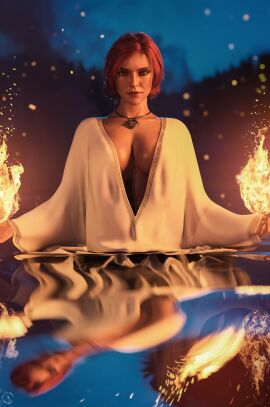 3d alf3d bathing breasts clothing female freckles_on_face light-skinned_female light_skin red_hair solo the_witcher_(series) the_witcher_3:_wild_hunt triss_merigold