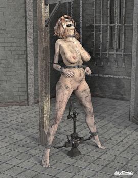 1girls 3d artist_name bit_gag blonde_hair bondage bound bound_ankles bound_wrists completely_nude dirty female gag gagged nude nude_female original shytimide